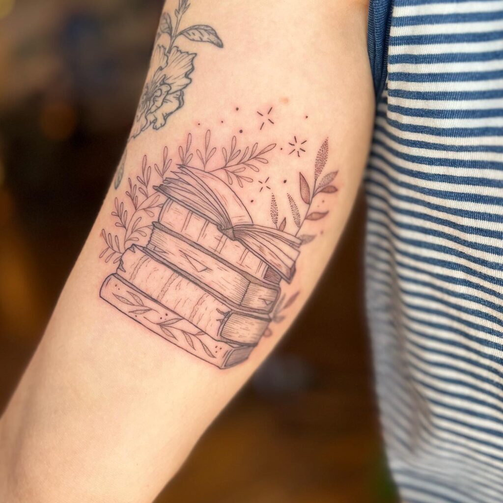 Colorful Stacked Books Tattoo book lover tattoos tattoo