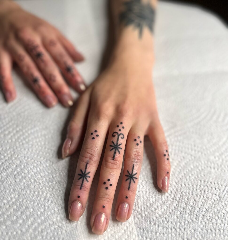 Rosary-Inspired Finger Tattoo