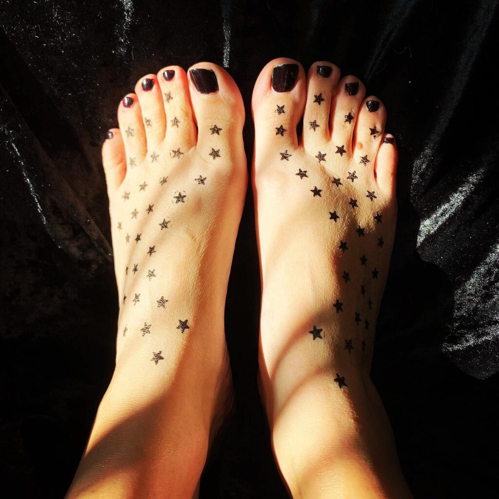 Gothic Planchette And Cat Skull Foot Tattoos