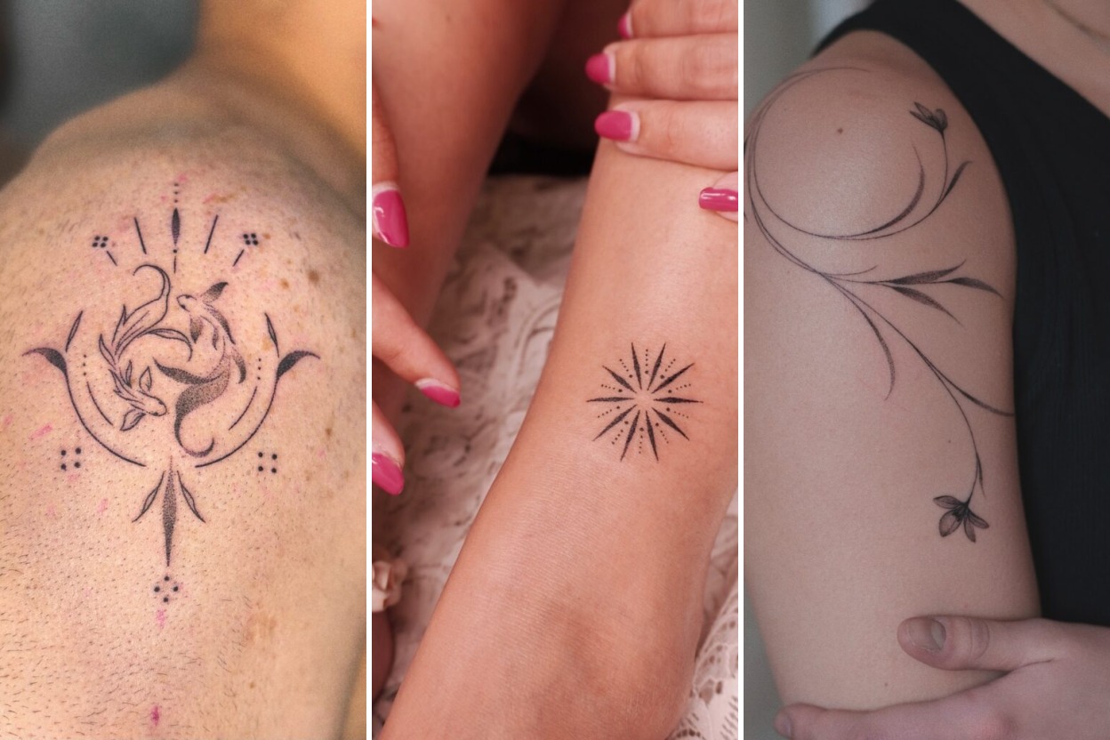 Aesthetic stick and poke tattoos and delicate ink ideas collage