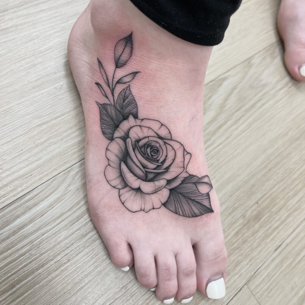 Skull And Chain Mace Foot Tattoo