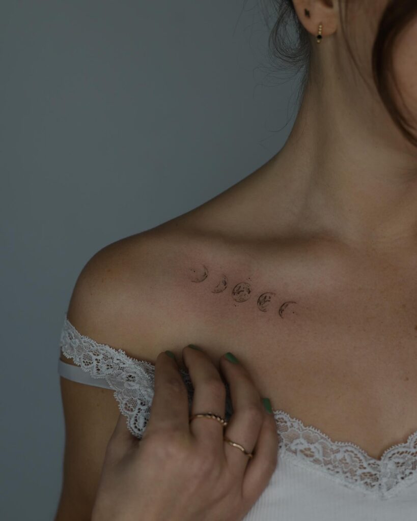 Subtle Moon Phases Collarbone Tattoo moon tattoos tattoo