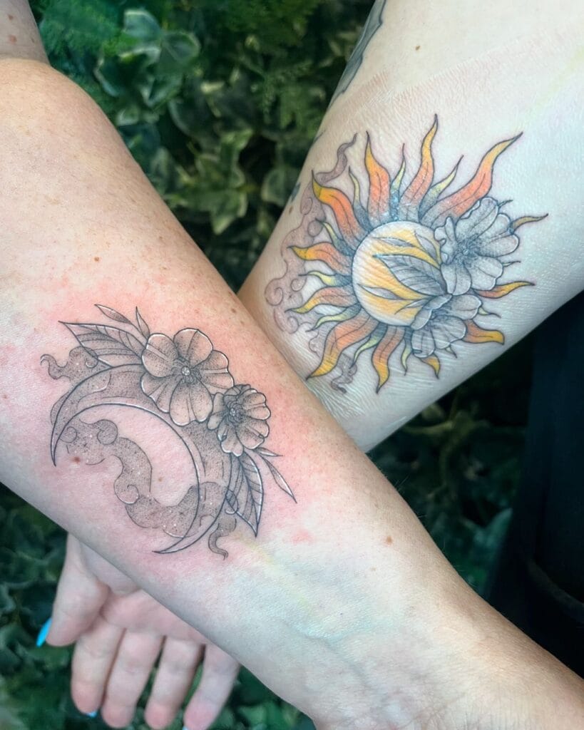 Sun & Moon Eternal Harmony mother and daughter tattoo ideas tattoo