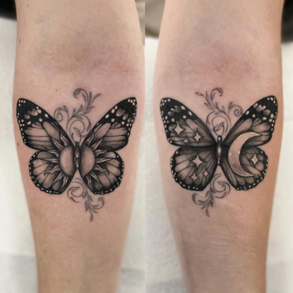 Sun and Moon Butterfly Tattoo symbolic sun and moon tattoo ideas tattoo