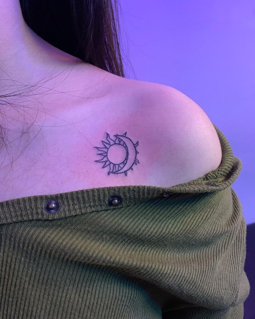 Sun and Moon Collarbone Tattoo symbolic sun and moon tattoo ideas tattoo