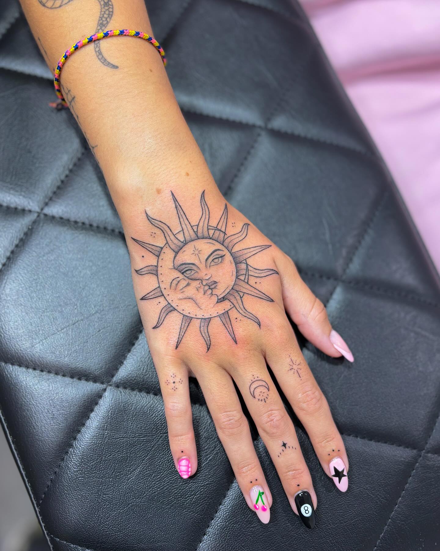 Delicate Vine And Dotwork Hand Tattoo