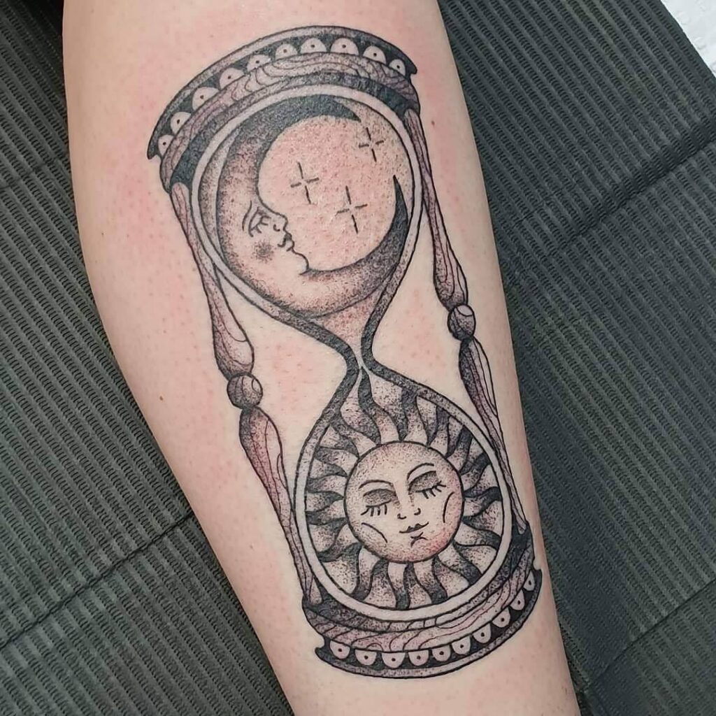 Sun and Moon Hourglass Tattoo symbolic sun and moon tattoo ideas tattoo