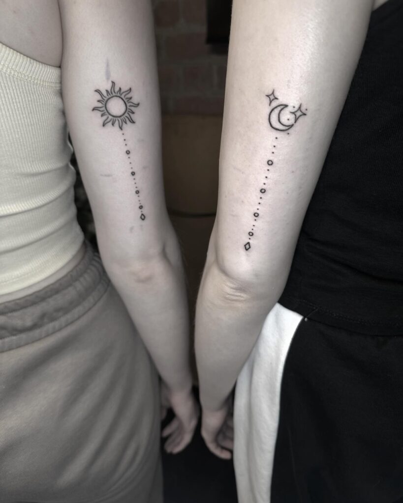 Sun and Moon Matching Sister Tattoos symbolic sun and moon tattoo ideas tattoo