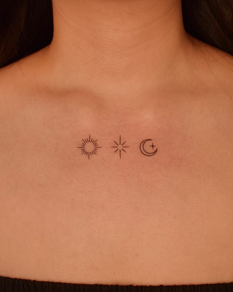 Sun, Star, and Moon Collarbone Tattoo symbols tattoos tattoo