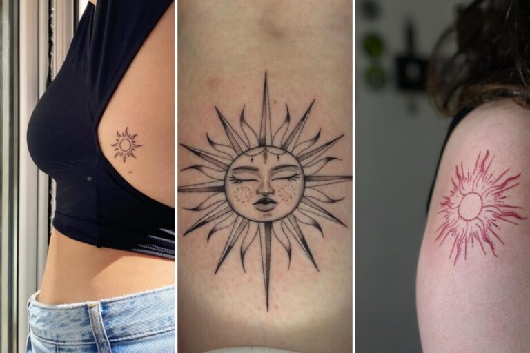 Aesthetic sun tattoos and delicate ink ideas collage