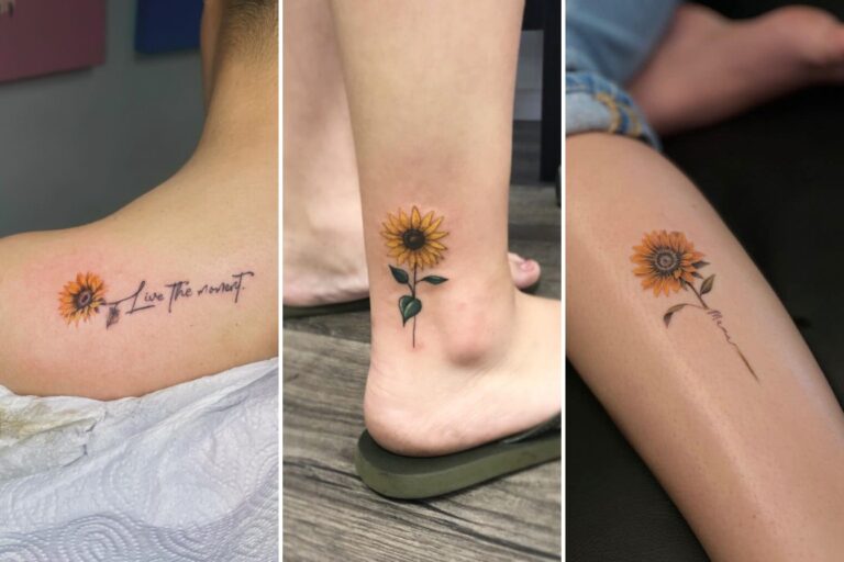 Aesthetic sunflower tattoos and delicate ink ideas collage