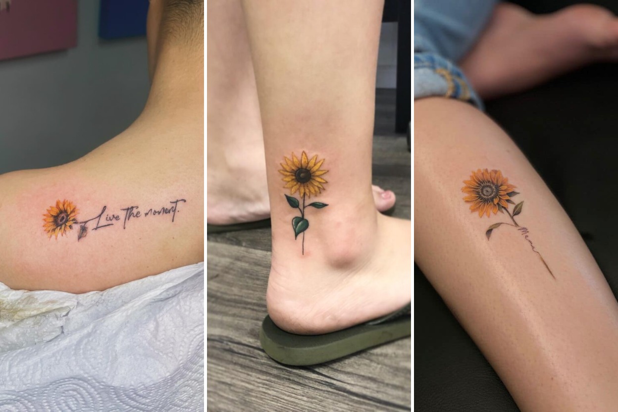 Aesthetic sunflower tattoos and delicate ink ideas collage