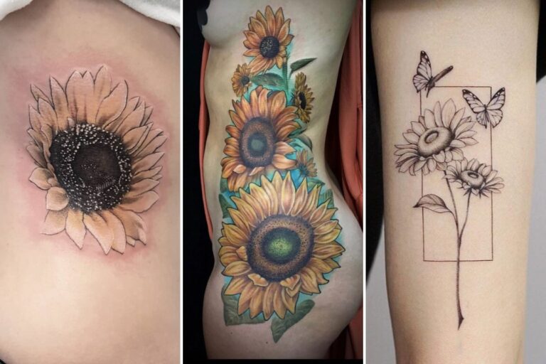 Aesthetic sunflower tattoos and delicate ink ideas collage