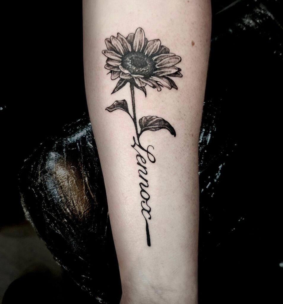 Sunflower with Name Script Tattoo sunflower tattoos tattoo
