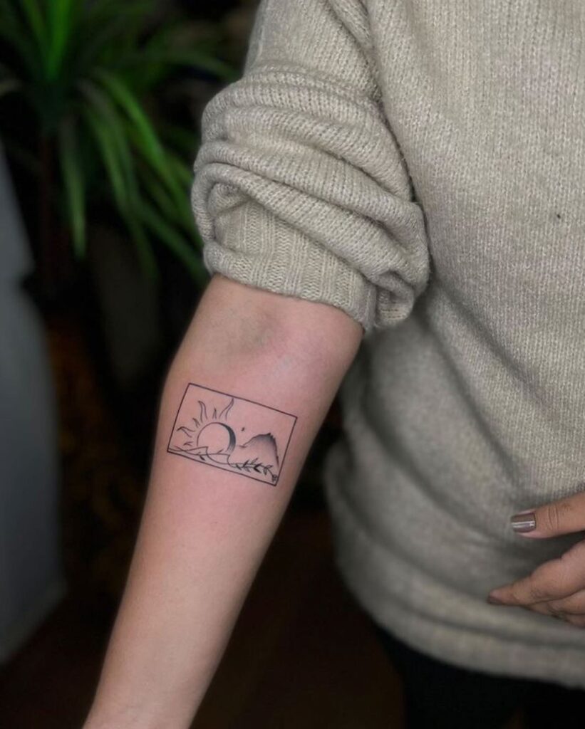 Sunrise and Mountain Landscape Tattoo symbolic sun and moon tattoo ideas tattoo