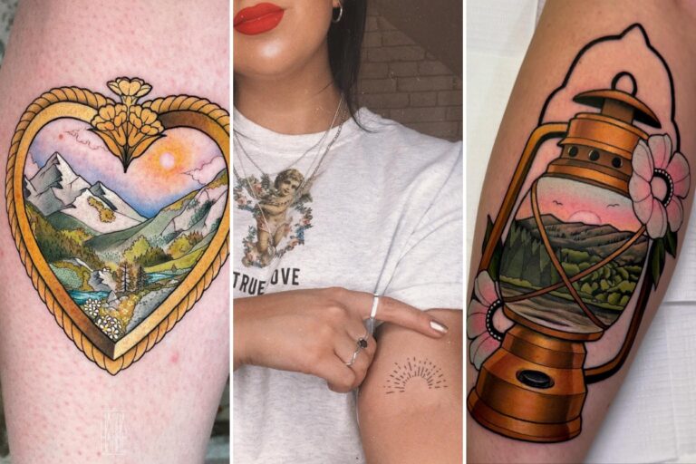 Aesthetic sunrise tattoos and delicate ink ideas collage