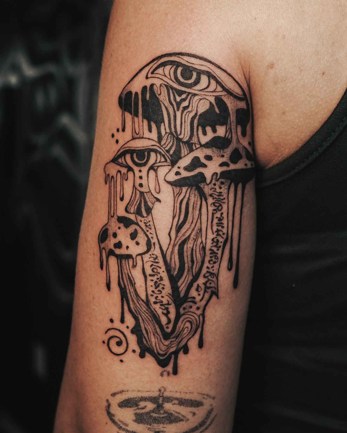 Black and Grey Mushroom and Blackberry Tattoo mushroom tattoo ideas tattoo