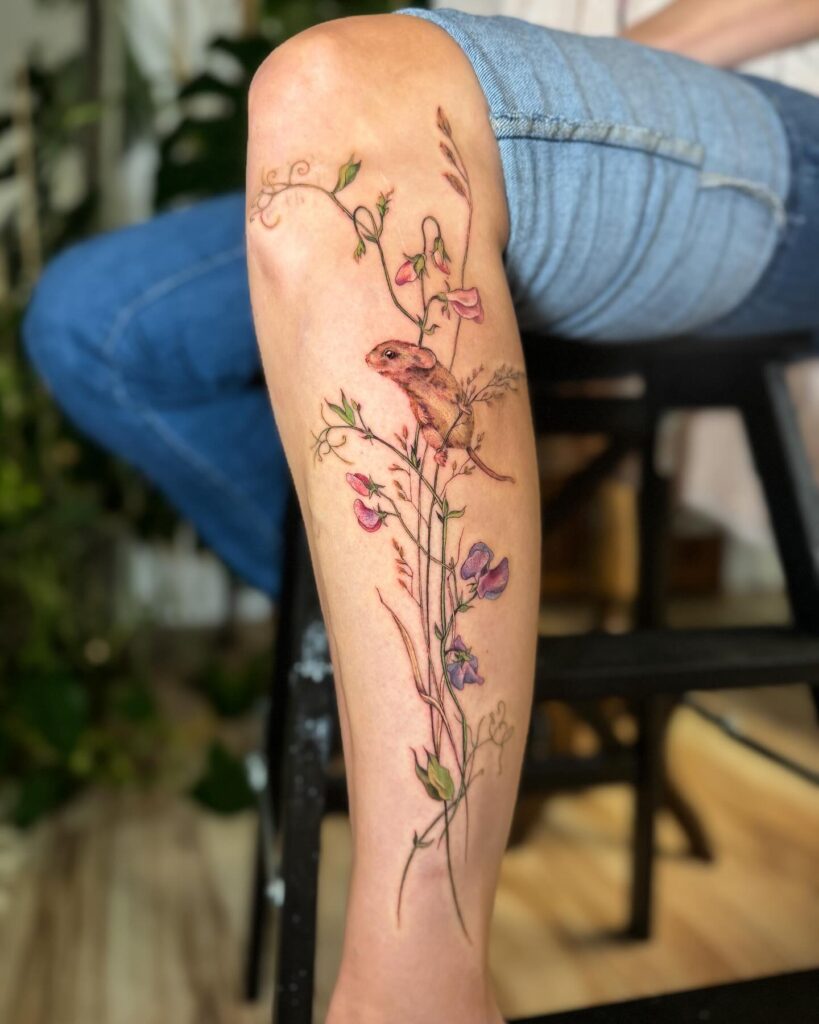 Sweet Pea and Mouse Tattoo april birth flower tattoo ideas tattoo