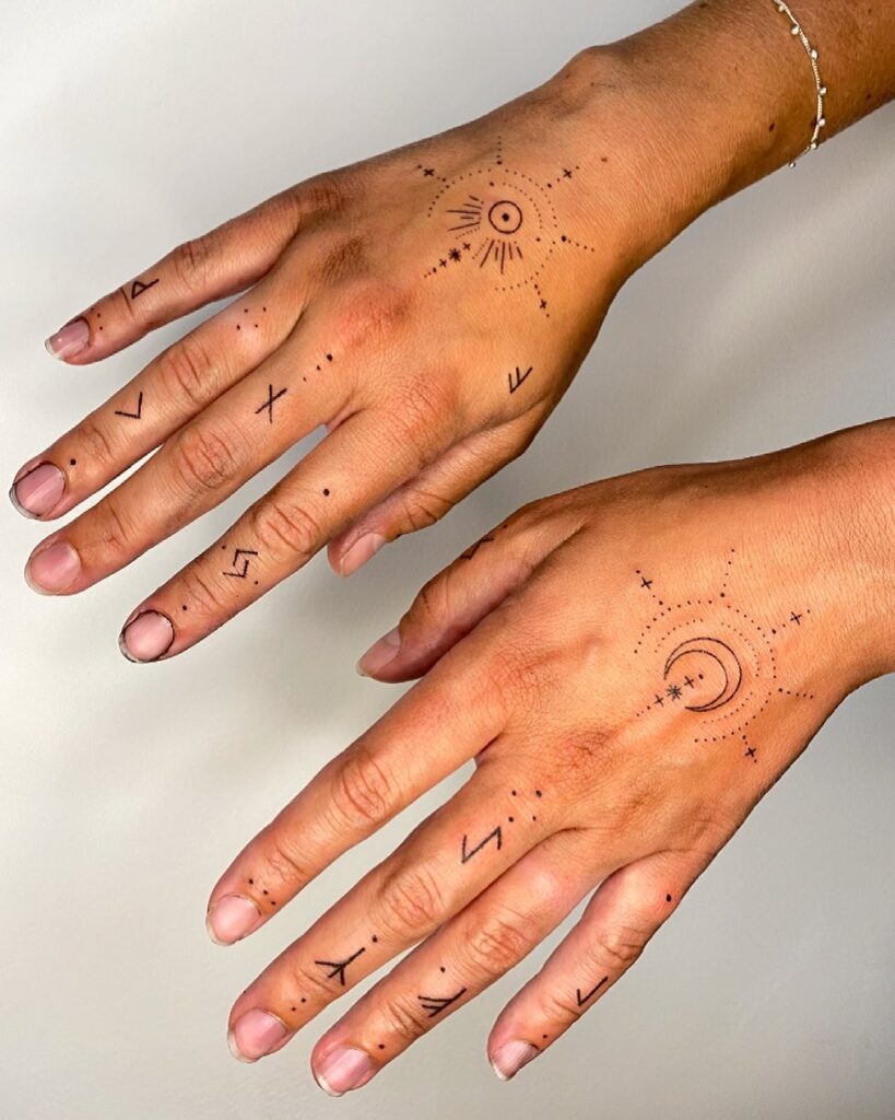Simple Flower And Letter Finger Tattoos