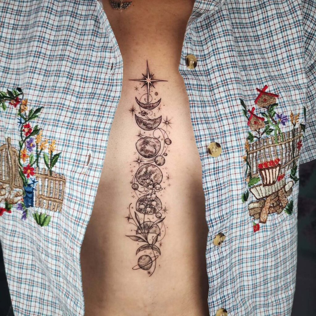 Sternum moon phases tattoo
