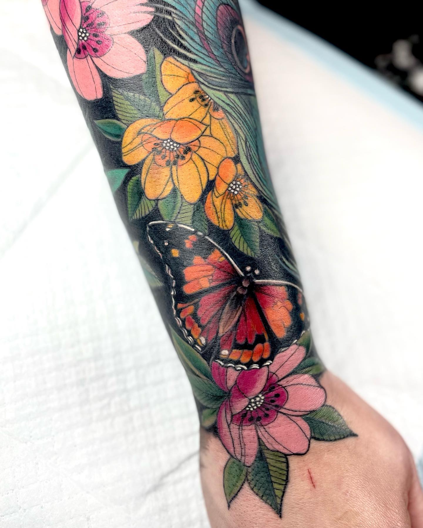 Butterfly And Floral Gap Filler Tattoo