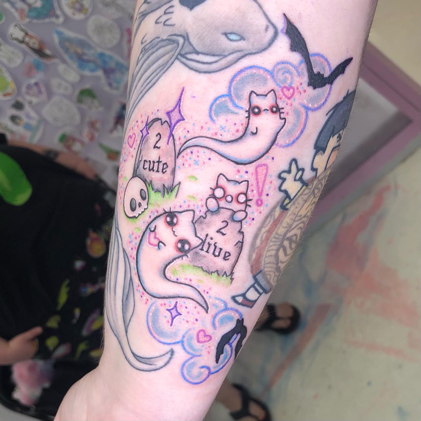 Cute Ghost Cat Gap Filler Tattoo