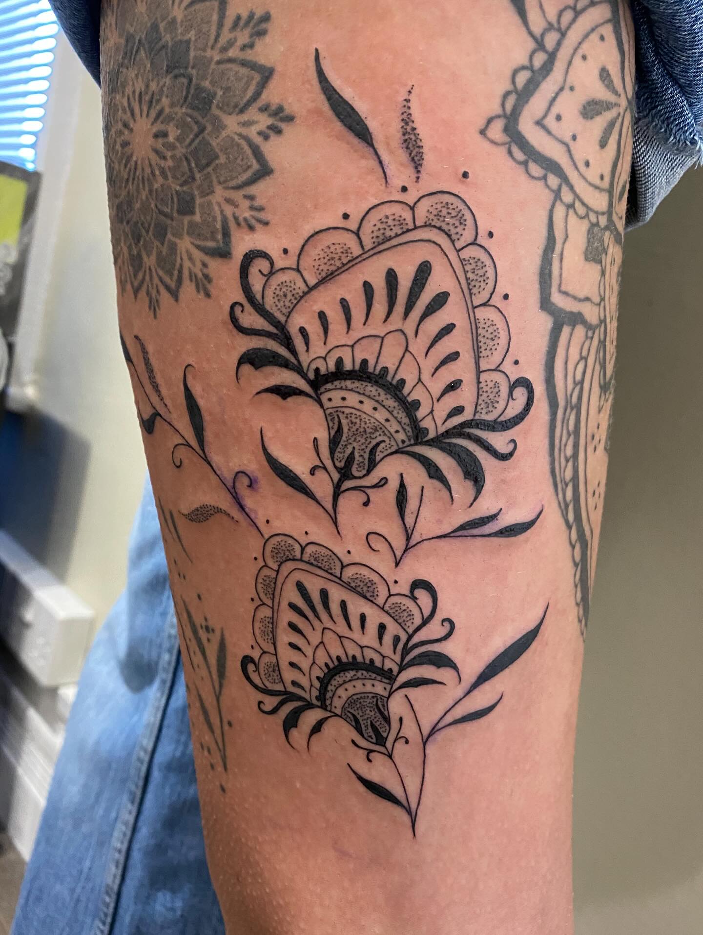 Ornamental Folk Flower Gap Filler Tattoo