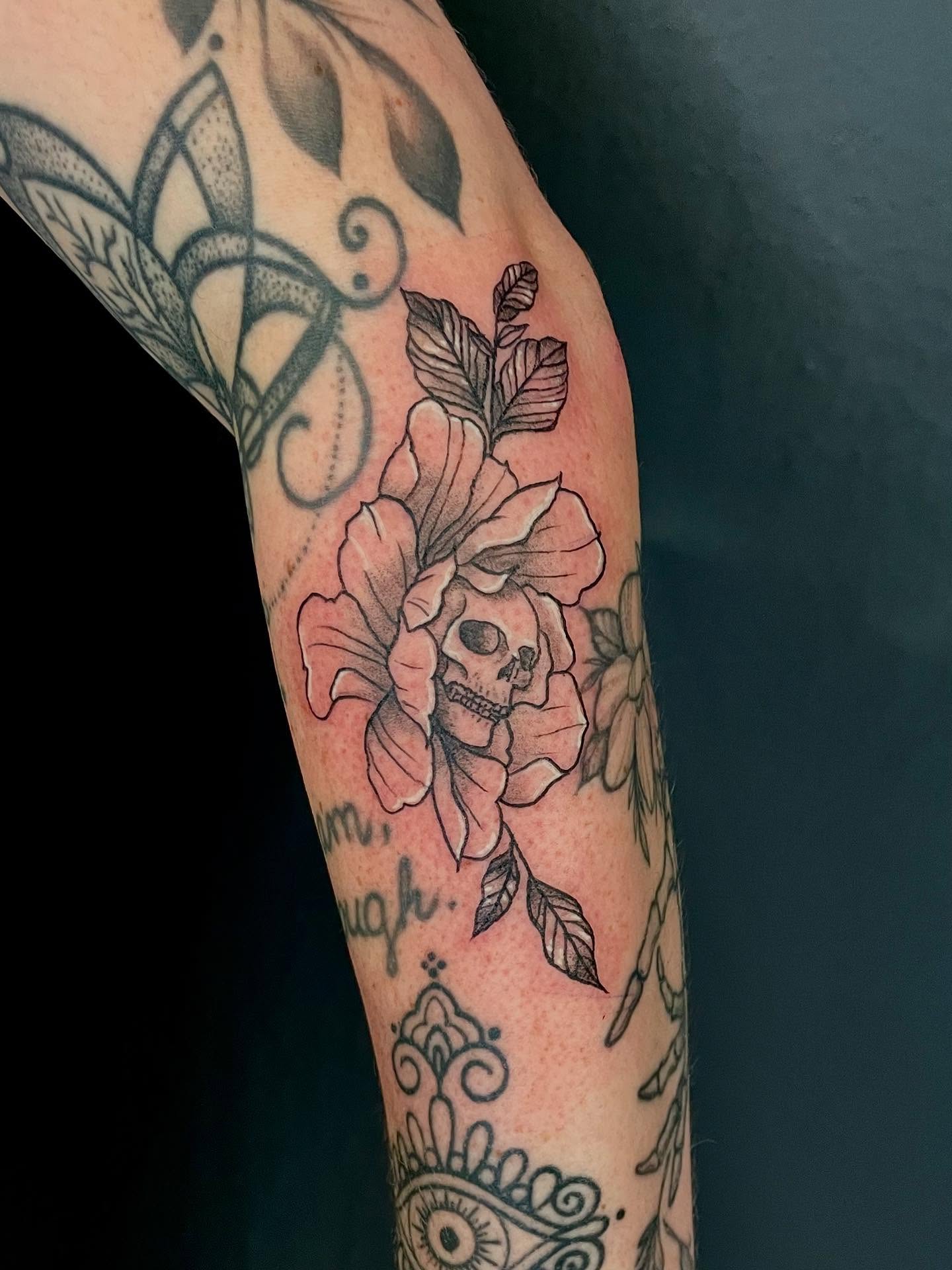 Skull Rose Gap Filler Tattoo