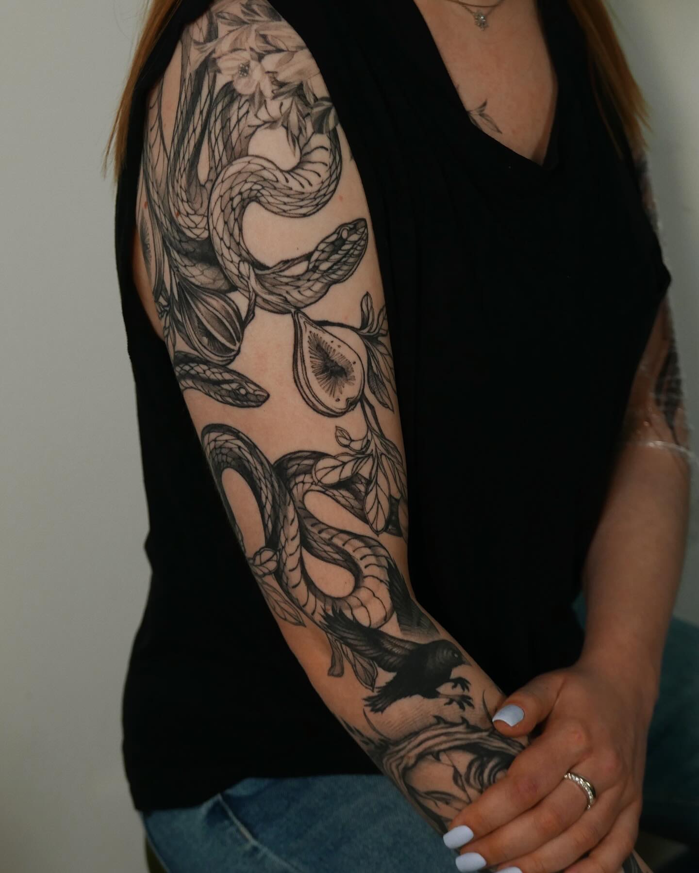 Snake And Raven Gap Filler Tattoo