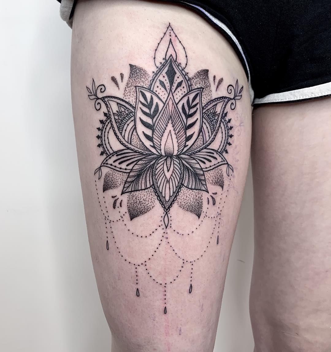 Thigh Lotus Mandala Tattoo lotus mandala tattoo ideas tattoo
