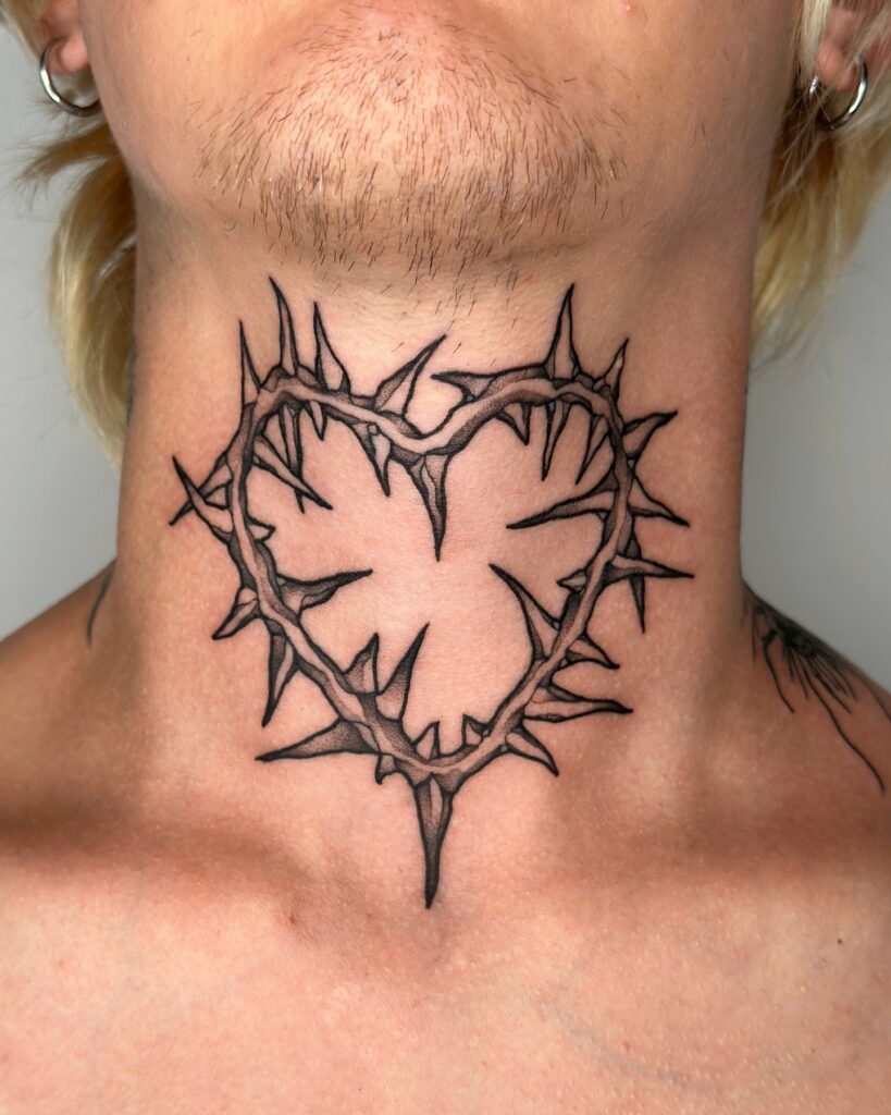 Sword And Flower Side Neck Tattoo