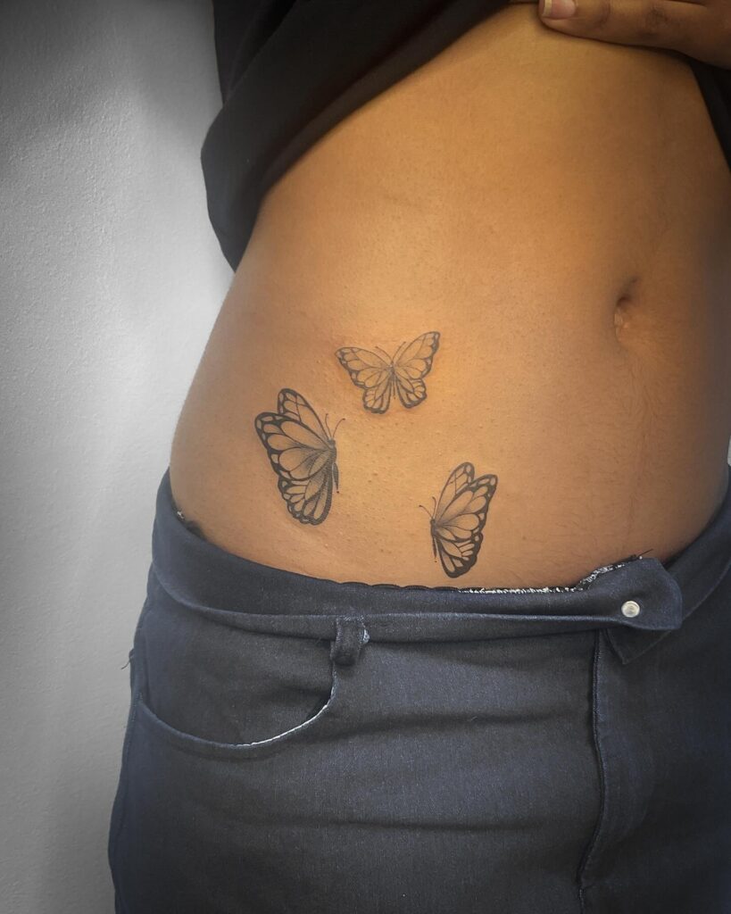 Three Butterflies Side Tattoo butterfly tattoo designs tattoo