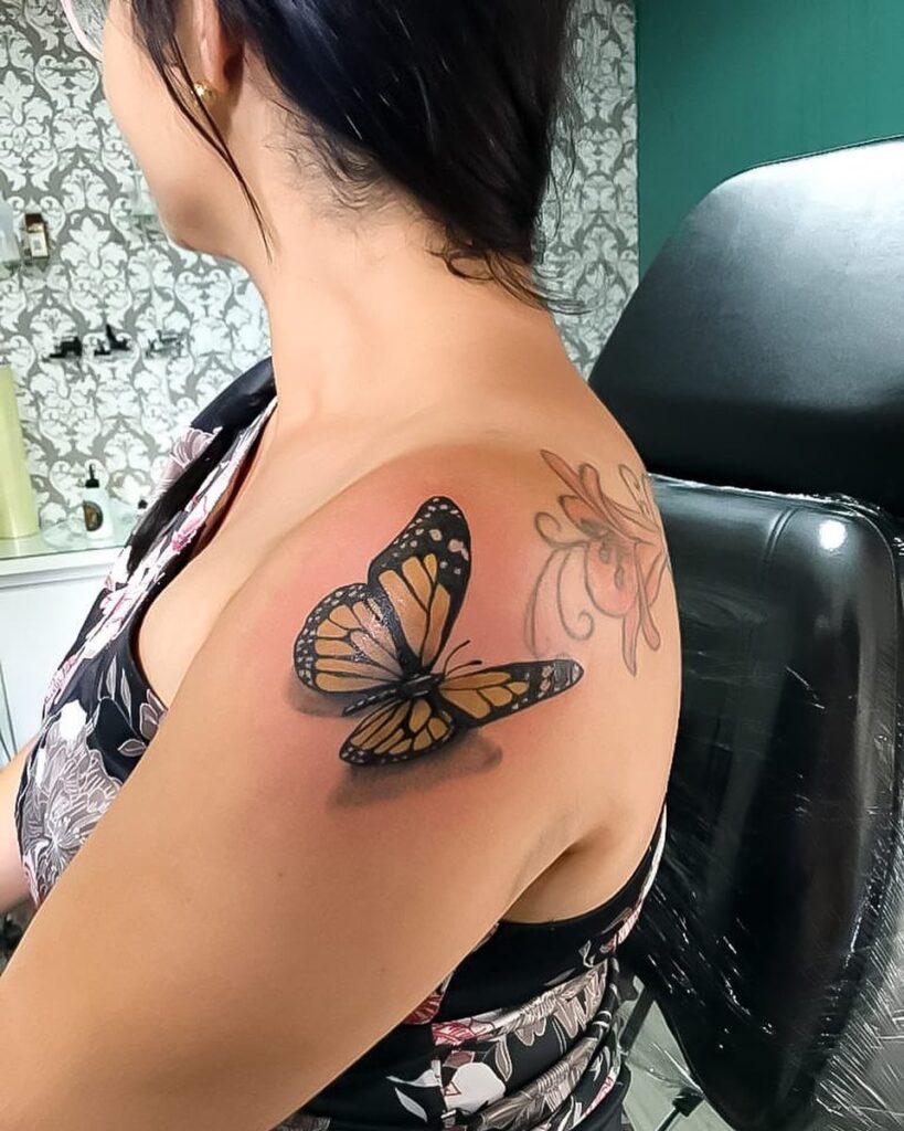 3D monarch butterfly shoulder tattoo