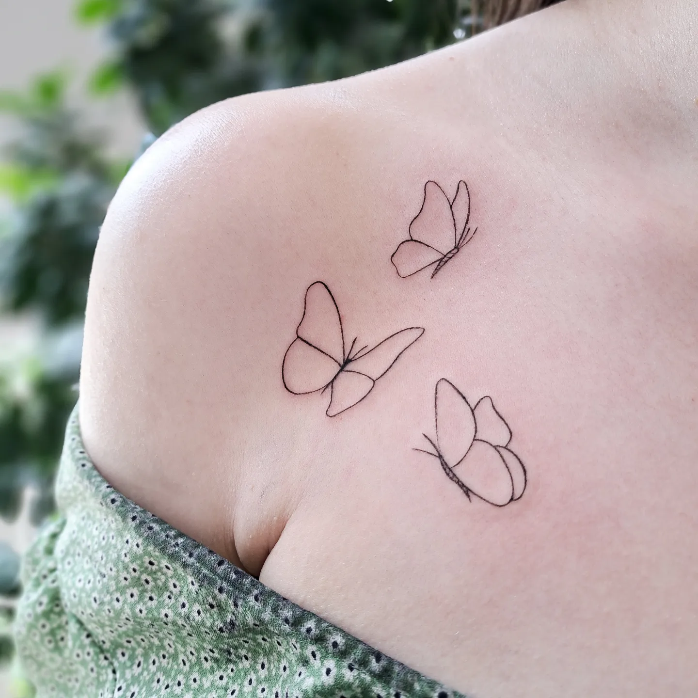 Three Fine Line Butterfly Chest Tattoo butterfly tattoos designs tattoo
