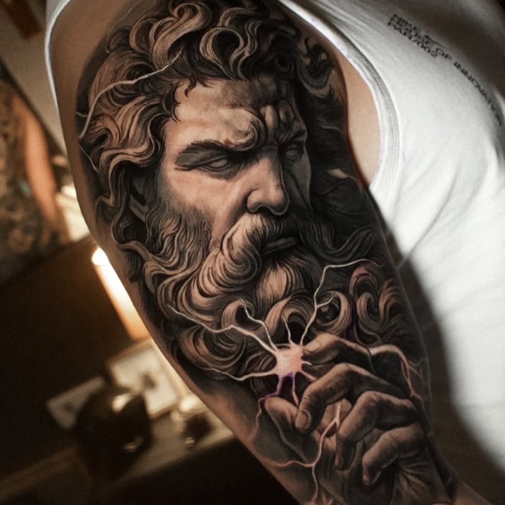 Zeus And The Lion Tattoo