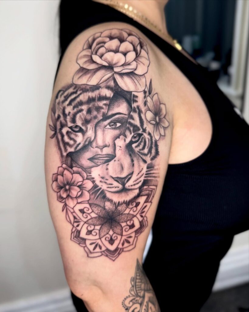 Robin And Peony Floral Half Sleeve Tattoo