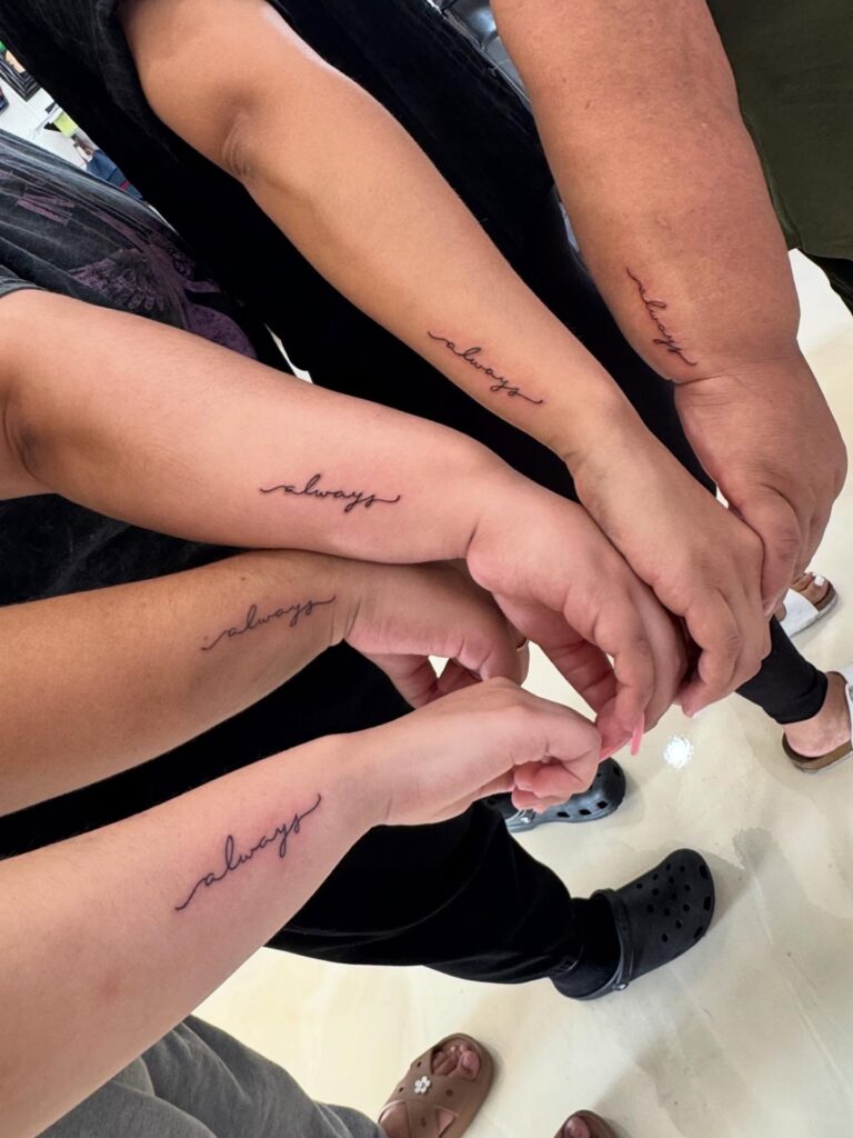 Timeless Always Script in Delicate Cursive matching family tattoo