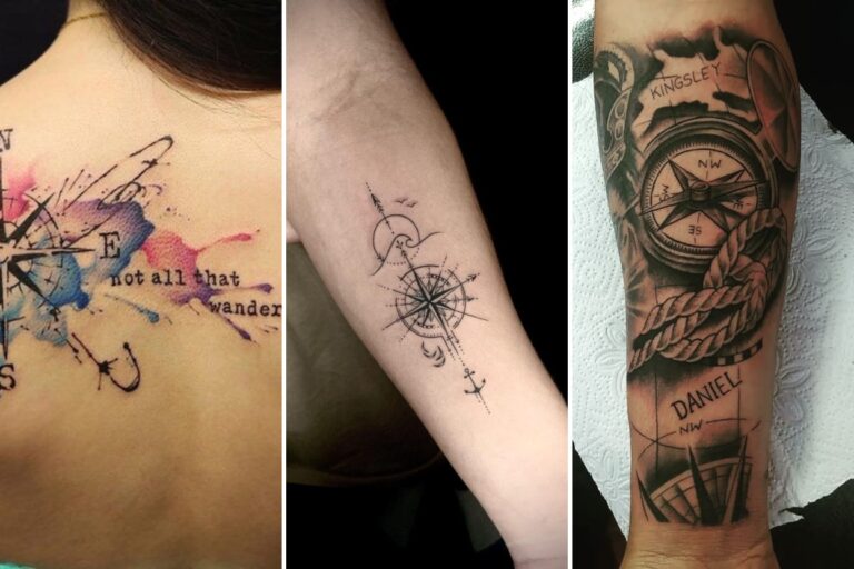 Aesthetic timeless compass tattoo designs and delicate ink ideas collage