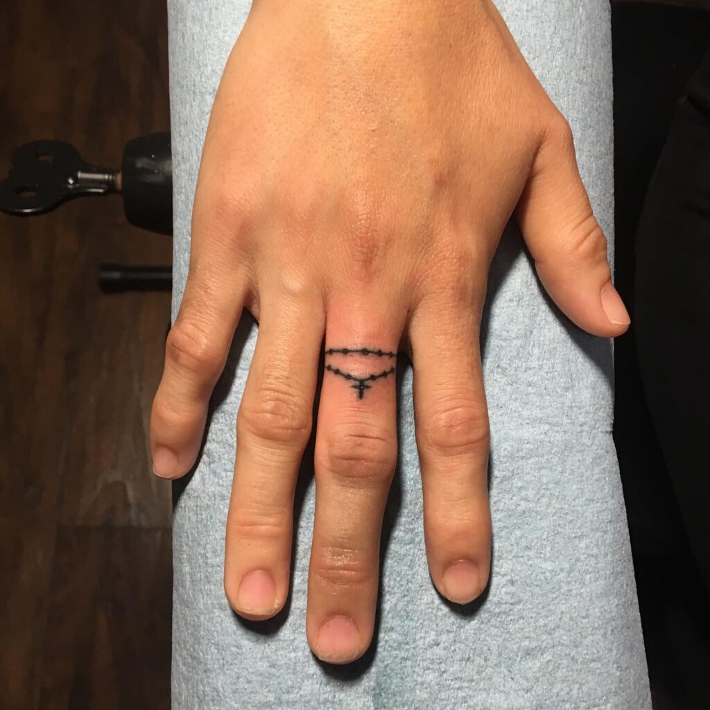 Wrapped Rosary Wrist And Hand Tattoo