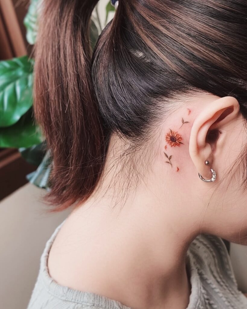 Special Date Vertical Numbers Behind The Ear Tattoo Design