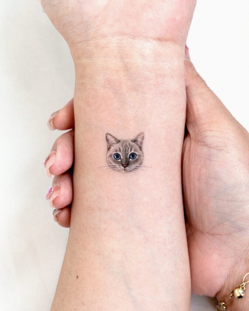 Tiny Realistic Cat Portrait Tattoo small cat tattoos tattoo