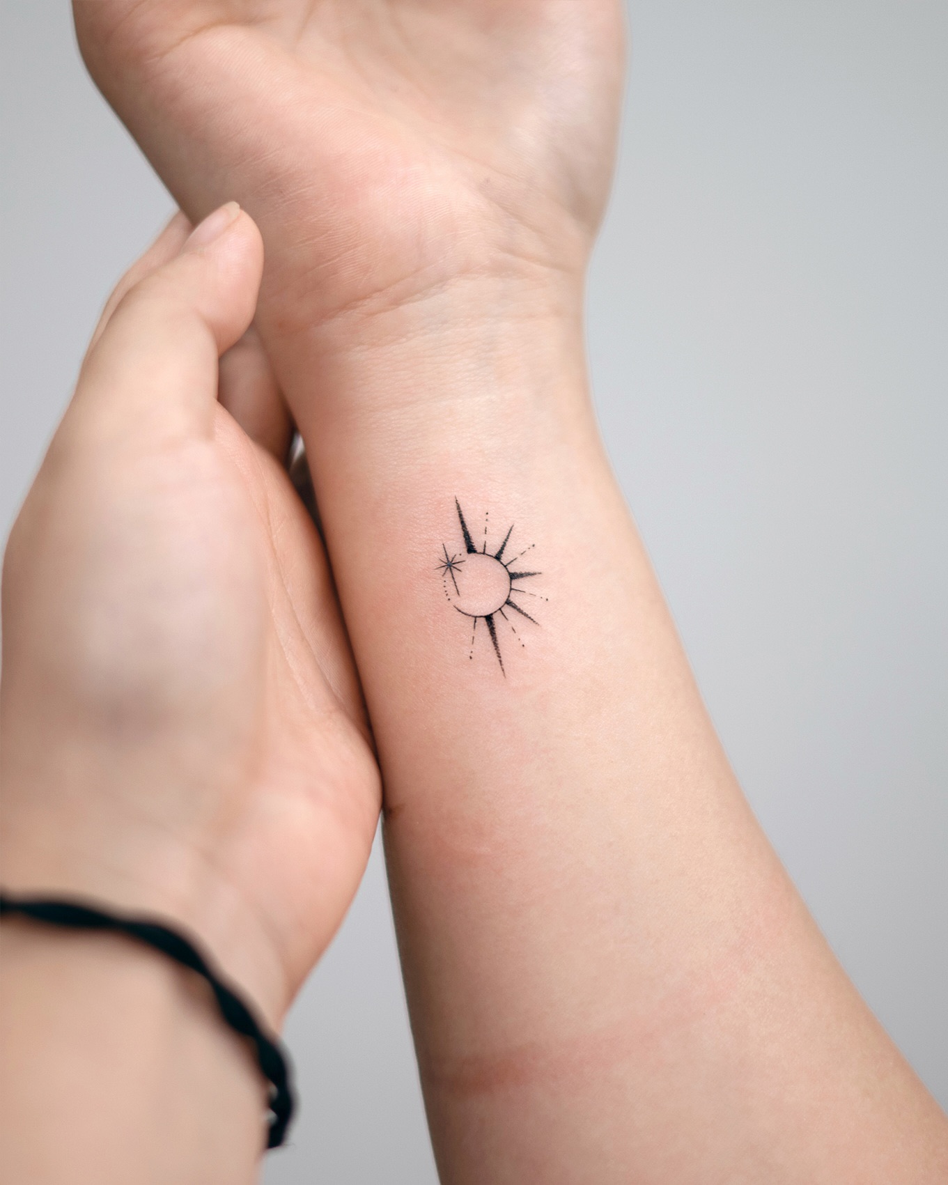 Tiny Celestial And Heart Wrist Tattoo Set