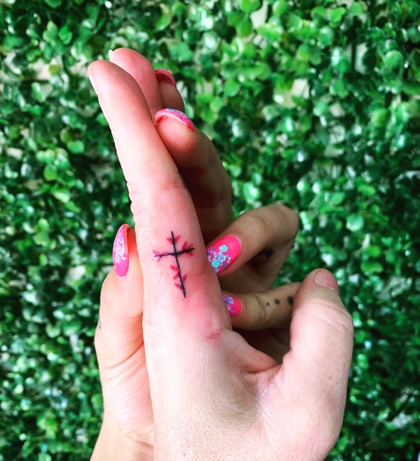 Tiny Vine Cross cross tattoos for women tattoo
