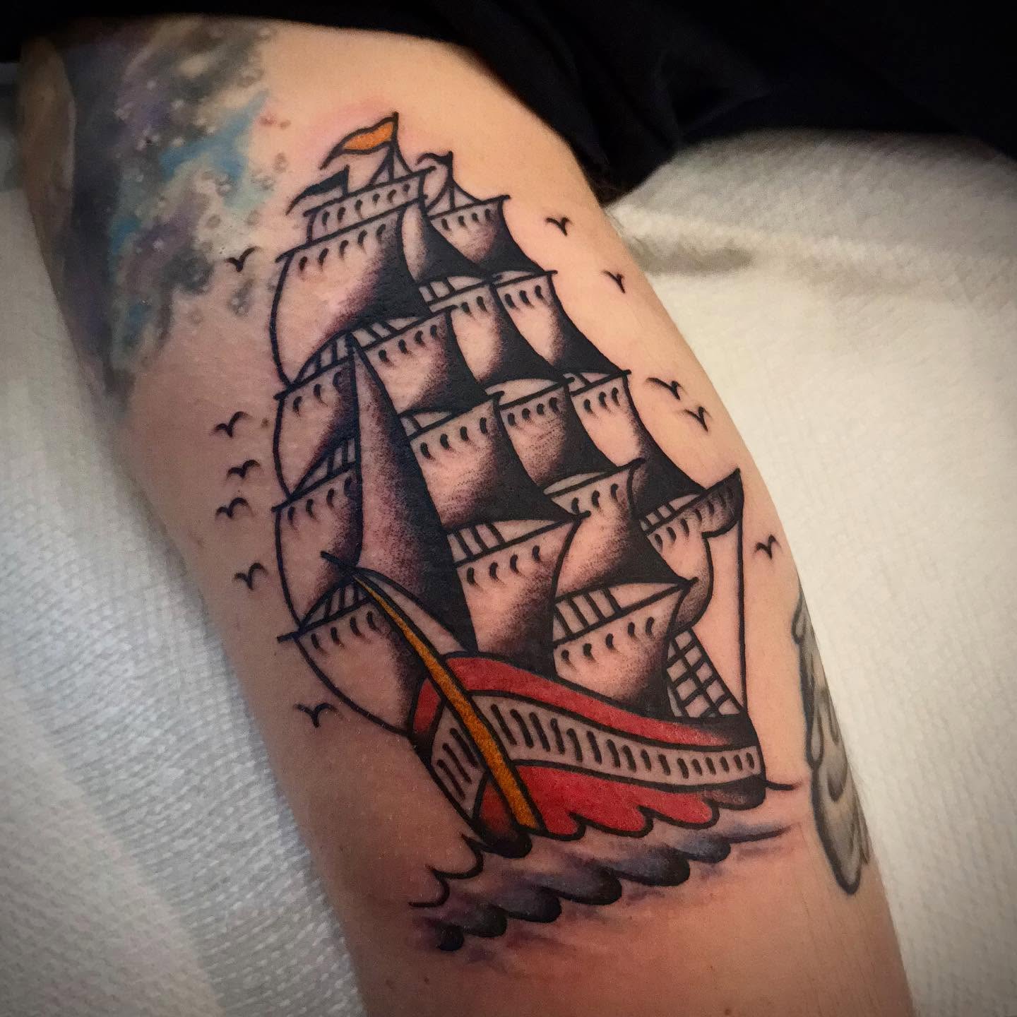 Ship And Sea Monster Tentacles Tattoo