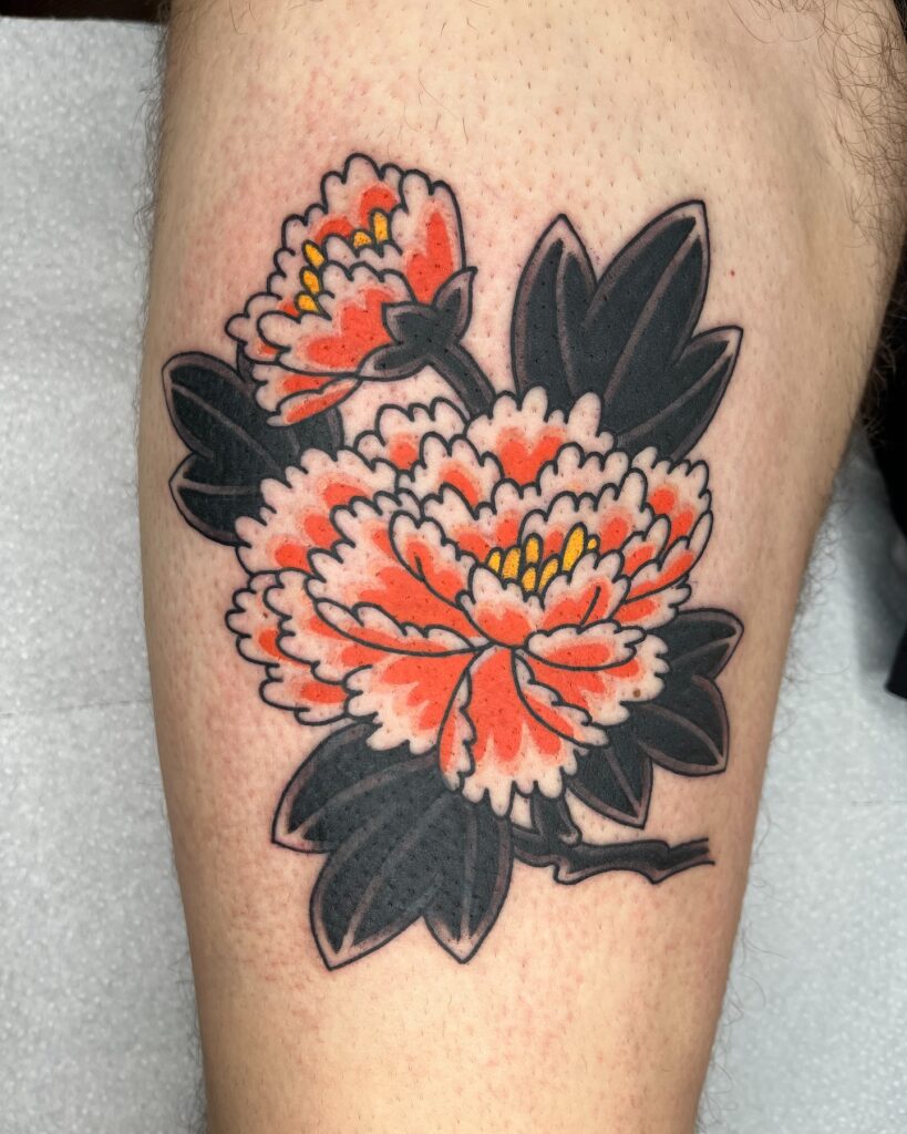Traditional Flash-Style Japanese Peony Tattoo japanese peony tattoos tattoo