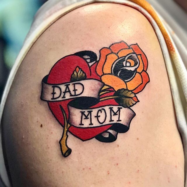 Traditional Heart and Rose Mom Dad Tattoo mom dad tattoos tattoo