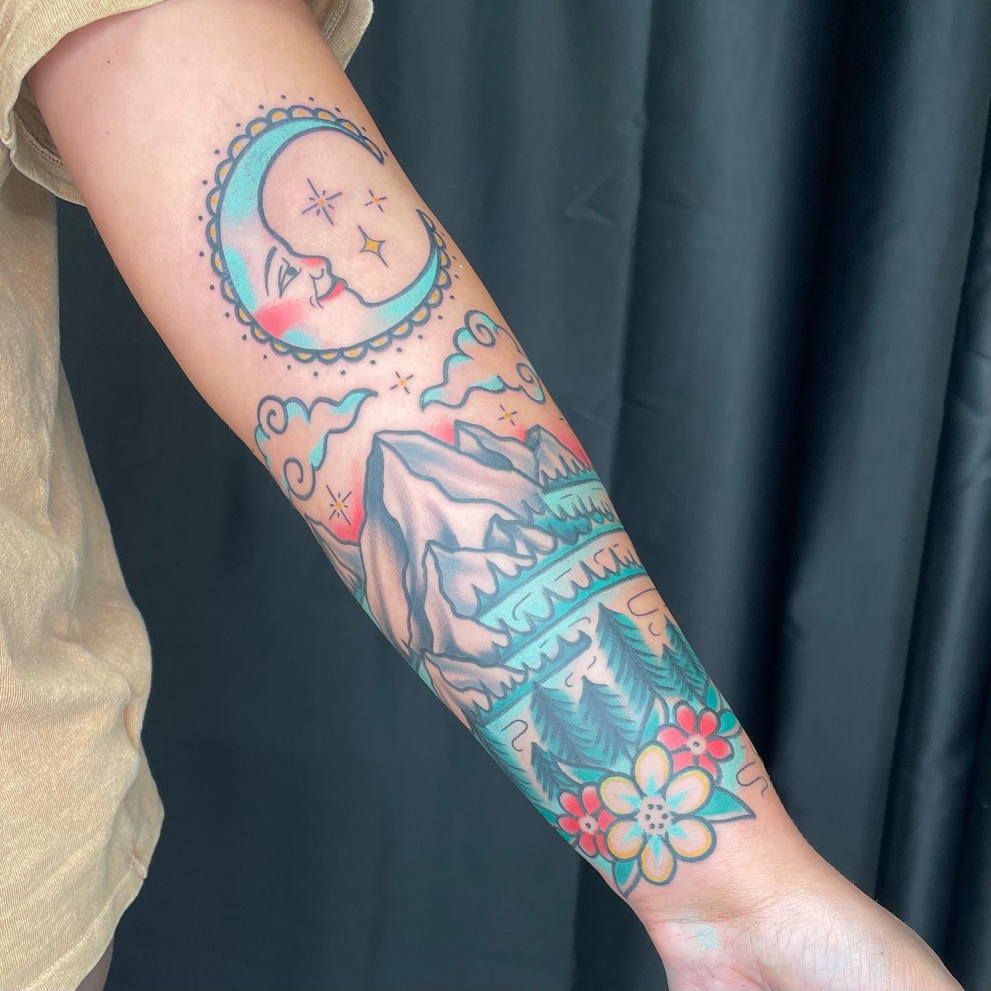 Traditional Mountain Moon Tattoo mountain tattoos ideas tattoo