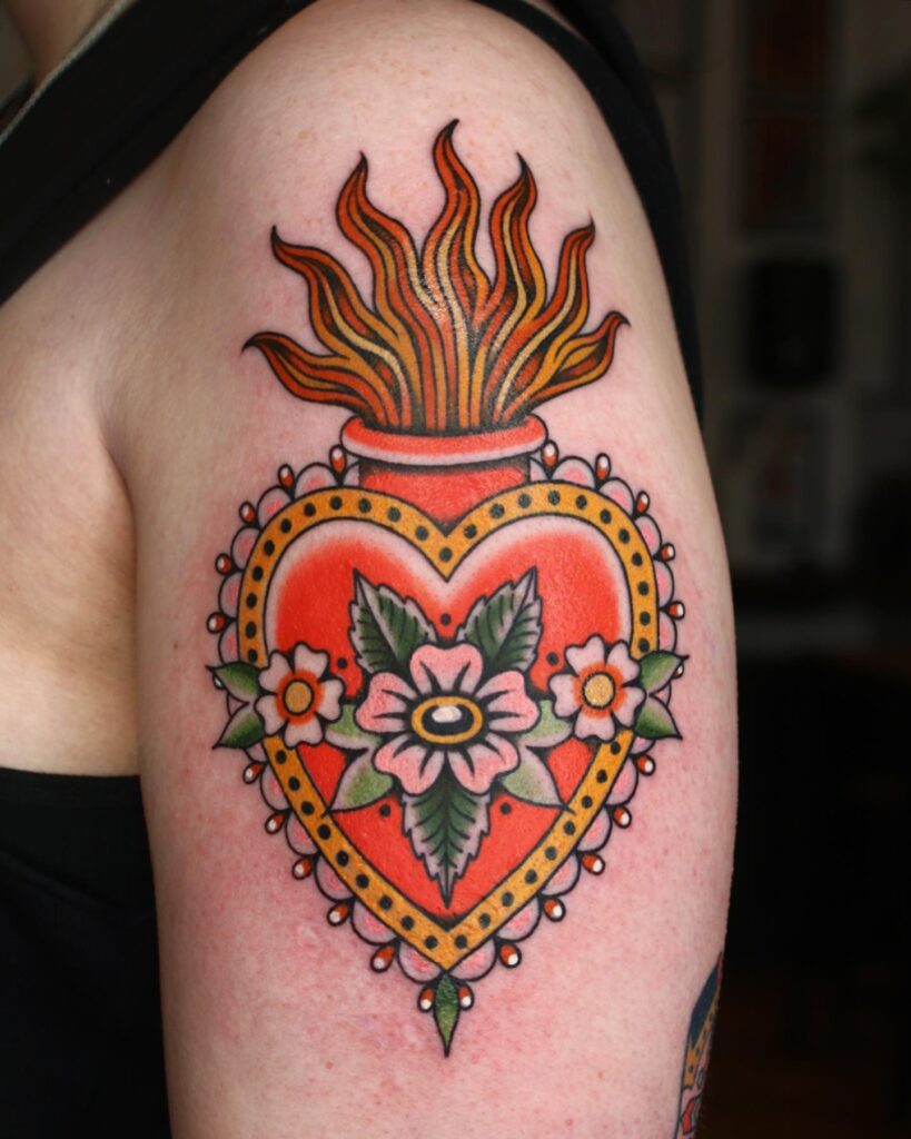 Sacred Heart with Keyhole, Flowers Tattoo sacred heart tattoo ideas tattoo