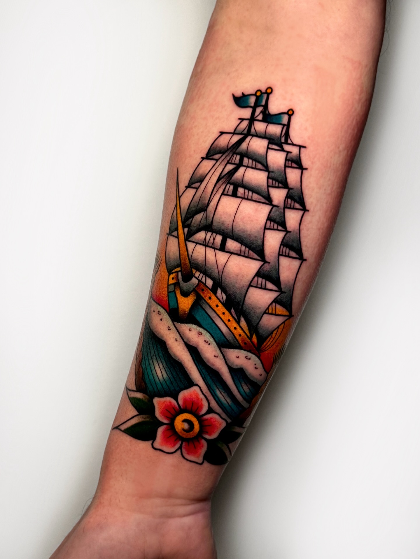 Ship In Crashing Waves Tattoo