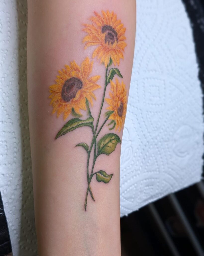 Trio of Sunflowers Forearm Tattoo sunflower tattoos tattoo